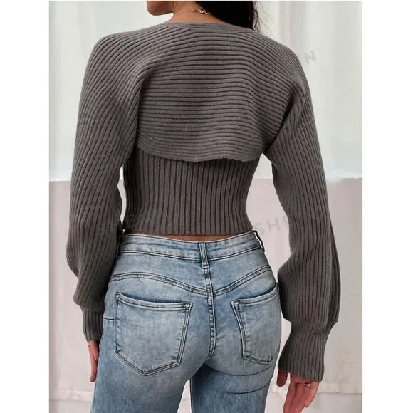 Sweater Two Piece Set Sweater Bustier Top NEW - Picture 5 of 5